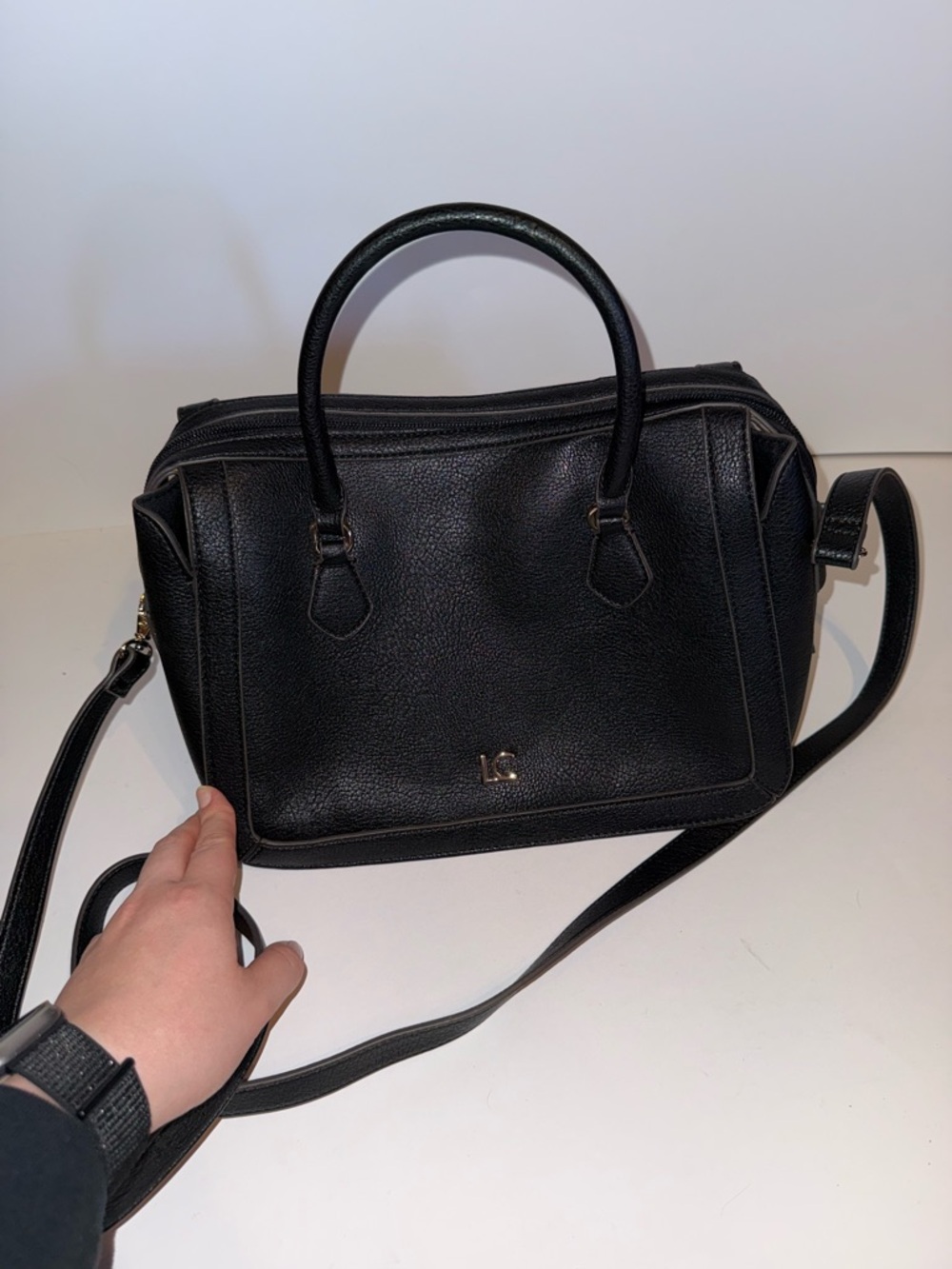 Liz Claiborne Black Pebbled Leather Satchel with Shoulder Strap